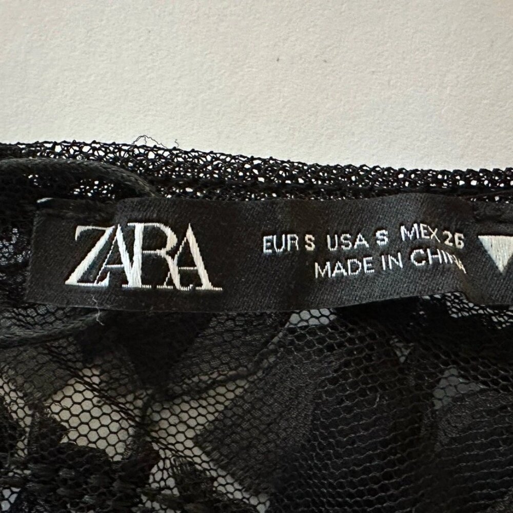✨ NWT Zara Black Tulle Fringe Mini Dress Small Puff Sleeve Ruffle 🖤 - Picture 14 of 16